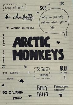 Artic Monkeys Drawing Easy, Things To Draw On Notebook Cover, Artic Monkey Nails, I Love This Song, Arctic Monkeys Doodles, Arctic Monkeys Drawing Ideas, Arctic Monkeys Sketch, Snap Out Of It Arctic Monkeys, Arctic Monkeys Drawing