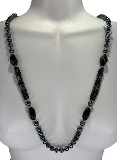 * Brand; Unbranded * Made By; Unknown * Circa; Unknown * Made In; Unknown * Necklace * Made Of; Black Hematite &   2 others are Unknown * Colors; Black, Gold, Brown * Featuring: 4 black large main    stones-6 black sm oval stones-   48 brown sm stones-24 black   hematite sm stones-14 sm gold   findings-65 3/8 wide round    black hematite stone with    knots between them * All Sizes Are Approximate  * 16in Drop  * Flaws; None Visible * Refer To Photos * Photos Are Part Of Description Elegant Hematite Round Bead Necklaces, Elegant Hematite Round Bead Necklace, Hematite Black Beads For Jewelry Making, Silver Hematite Necklace With Gemstone Beads, Elegant Hematite Beaded Necklaces, Elegant Beaded Hematite Necklace, Adjustable Hematite Necklace With Black Beads, Hematite Round Beads For Jewelry Making, Elegant Silver Hematite Beaded Necklaces