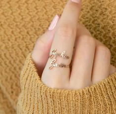 Double Name, Name Ring, Mother Rings, Name Rings, Personalized Gifts For Mom, Couple Rings, Valentin Nap, Ring Ring, Elegant Jewelry