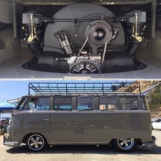 an old vw bus has been converted into a minivan