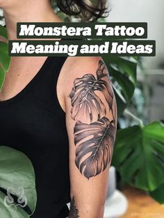 Palm Leave Tattoos For Women, Monstera Tattoo Thigh, Monstera Back Tattoo, Plant Tattoos Men, Realistic Plant Tattoo, Plant Leaves Tattoo, Monstera Tattoos Leaves, Tropical Sleeve Tattoo For Women, Monstera Tattoo Sleeve