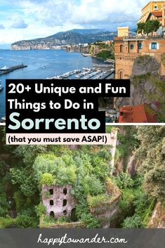 the coastline with text overlay saying 20 unique and fun things to do in sorrento that you must save asapi