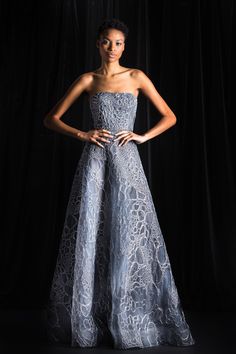 Raffia Embroidered Strapless Ballgown Style:� PF23-303G Fabrication: Raffia Lining: 2 Layers of Net, 1 Layer of Organza Spot clean only Naeem Khan, Groom Dress, Formal Gowns, Moda Operandi, Kylie Jenner, A Line Skirts, Fashion Collection, Fashion Designer, Floor Length