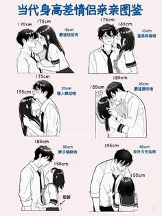 an image of a couple kissing each other in different ways, with the caption's description below