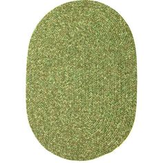 the oval rug in green is shown on a white background