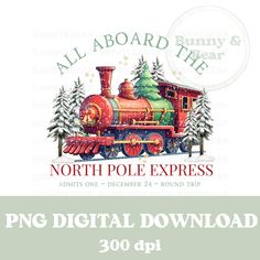 the north pole express christmas train is on display in this advert for an upcoming event