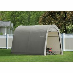 an outdoor storage shed with the door open