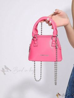 Bird in Bag - Fashionable Alphabet Pint Handbag with Metallic Accents Pink Fashion Bags With Zipper Closure, Pink Fashion Accessory Bag With Zipper Closure, Pink Satchel With Mobile Phone Bag For Party, Trendy Satchel With Zipper Closure, Trendy Party Satchel, Trendy Pink Box Bag With Zipper Closure, Pink Party Bag With Zipper Closure, Trendy Pink Handheld Box Bag, Trendy Pink Satchel With Chain Strap