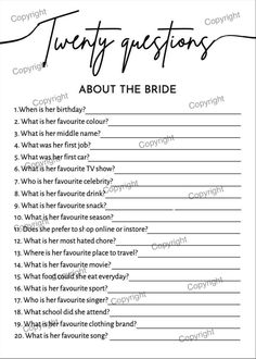 two questions about the bride printable