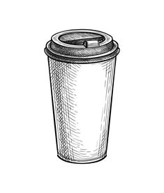 Coffee to go. Paper or plastic cup with lid. Ink sketch mockup isolated on white background. Hand drawn vector illustration. Retro style. Cup Sketch, Coffee Cup Vector, Coffee Cup Drawing, Drawing Portfolio, To Go Coffee Cups, Coffee Drawing, Loaf Cakes, Reusable Coffee Cup, Hand Drawn Vector Illustrations