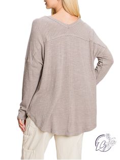 Casual v-neck long sleeve top. Features a drop shoulder for a relaxed look. Lightweight fabric makes this shirt easy to wear inside and outside the home. Fabric: 49% Polyester, 36% Cotton, 11% Acrylic, 4% Spandex Casual Solid Color V-neck Long Sleeve Top, Spring V-neck Long Sleeve Loungewear Top, Versatile V-neck Long Sleeve Top For Fall, Casual V-neck Long Sleeve Top For Fall, Relaxed Long Sleeve Tops For Casual Gatherings, Fall Long Sleeve V-neck Top Relaxed Fit, Fall V-neck Tops For Casual Gatherings, Fall V-neck Long Sleeve Top In Relaxed Fit, Casual Solid V-neck Long Sleeve Top