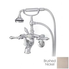 the bathtub faucet with two handset and hand shower head is shown