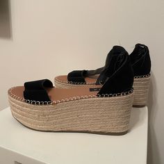 Black Suede Like Material, Whipstitch Detailing Around Sole, And Adjustable Ankle Buckle. 3” Platform Brand New, Never Worn Smoke And Pet Free Home Black Platform Espadrilles With Closed Toe, Black Synthetic Wedge Heel Espadrilles, Black Closed Toe Platform Espadrilles, Black Platform Espadrilles With Round Toe, Black Round Toe Synthetic Espadrilles, Black Synthetic Round Toe Espadrilles, Black Flat Heel Synthetic Espadrilles, Black Synthetic Flat Heel Espadrilles, Spring Black Synthetic Espadrilles