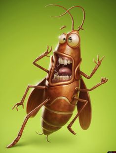 a bug with its mouth open and eyes wide open, it's showing teeth