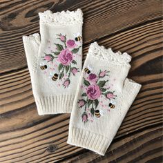 1. Fingerless Gloves for Women are made of high quality knitted cloth, soft and comfortable to wear, sturdy and durable, good touch feeling and long-lasting use. 2. Elegant colorful floral embroidery decor fingerless gloves, crochet floral patchwork, ribbed cuffs, 8 colors optional. 3. One size suitable for most ladies. The Hand Knit Fingerless Embroidered Flower Glove design thumb holes which allow finger movement free and easily. 4. Hand embroidered gloves are Perfect for daily wearing, indoors and outdoors activities. Suitable for office worker and outdoor enthusiasts. Specification: Material: Knitted Cloth Size: 18x11cm(7.09x4.33in) Embroidery Gloves, Flower Gloves, Embroidered Gloves, Black Mittens, Winter Embroidery, The Mitten, Gloves For Women, Embroidered Roses, Gloves Design