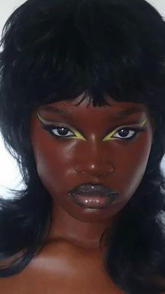 Eyeshadow Looks 2024, Afrocentric Photoshoot, No Eyebrows Makeup, Yellow Makeup, Deep Skin, Creative Makeup Looks, Editorial Makeup, Fenty Beauty