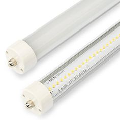 two fluorescent tube lights with white covers and yellow leds on each end, both side by side