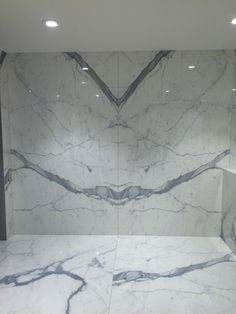 a bathroom with marble walls and flooring