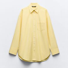 Oversized Lapel Collar Shirt. Long Sleeves With Dropped Shoulders And Cuffs. Chest Patch Pocket. Front Button Closure. Yellow Outer Shell 100% Cotton Which Has At Least: Outer Shell 100% Ocs Certified Organically Grown Cotton Oversized Striped Shirt, Office Shirt, Summer Yellow, Club Tops, The Office Shirts, Blouse For Women, Beach Tops, Loose Blouse, Vacation Beach