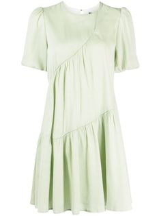 light green textured finish crystal-embellished buttons round neck short puff sleeves rear button fastening keyhole detail to the rear tiered skirt flared hem Embellished Buttons, Tier Skirt, Tiered Skirt, Tiered Dress, Cotton Dress, Puff Sleeves, Cotton Dresses, Green Dress, Size Clothing