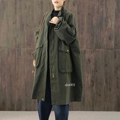 Loose Plus Size Overall Coat Women Oversize Big Pocket Mid Length Trench Outwear Knee Length Coat, Spring Suit, Coffee Black, Casual Wide Leg Pants, Color Coffee, Casual Tops For Women, Coffee Colour, Pan Collar, Cozy Fashion