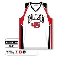 a white and red basketball jersey with the word flash printed on it