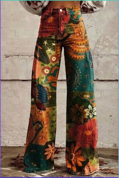 Casual Wide Leg Pants, Type Of Pants, Outfit Casual, Winter Looks, Casual Outfit, Vintage Prints, Denim Fashion, Leg Pants