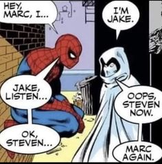 the spider - man is talking to his friend