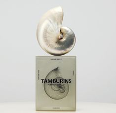 a nautirus shell on top of a book in front of a white background