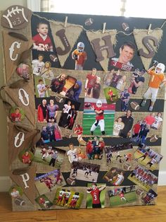 a collage of sports pictures and photos on burlap