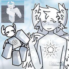 a drawing of a person holding a box with an angel on it and another figure in the background