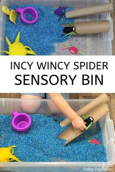 an easy activity for toddlers to learn how to make their own spider sensory bins