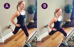 a woman doing squats in front of a mirror