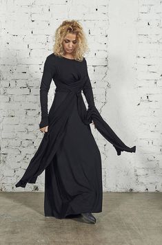 Steampunk Dress Black Maxi Dress Gothic Dress Victorian Gothic Maxi Dress For Party, Gothic Long Sleeve Maxi Dress For Evening, Black Lagenlook Maxi Dress For Fall, Black Floor-length Maxi Dress For Fall, Black Fitted Wrap Maxi Dress, Fitted Black Wrap Maxi Dress, Black Lagenlook Maxi Dress, Black Bohemian Maxi Dress For Evening, Black Bohemian Evening Maxi Dress