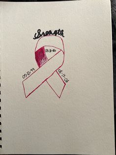 a drawing of a pink ribbon with the name season written on it in black ink