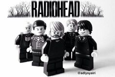 a group of legos with the words radiohead on it's back ground