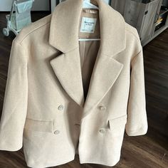 Size Xxs Petite Abercrombie Wool Blend Coat. Never Worn. Brown Color (As Listed On Their Website) Beige Notch Lapel Pea Coat For Spring, Winter Cream Blazer With Double Button Closure, Spring Beige Pea Coat With Notch Lapel, Winter Cream Blazer With Notch Lapel, Beige Winter Blazer With Double Button Closure, Winter Beige Blazer With Double Button Closure, Cream Notch Lapel Outerwear For Winter, Cream Notch Lapel Blazer For Winter, Cream Double-breasted Tailored Outerwear