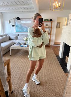 me and my golden doodle Lounge Casual Outfits, Lululemon Educator, Postpartum Outfits Summer, Sweats Style, Cozy Spring Outfits, Class Outfits, Summer Lounge, Thrifted Outfits, Golden Doodle