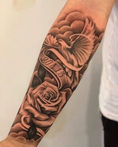 Artist⃗ @tattoo_hasso Mangas Tattoo, Rip Tattoo, Rose Tattoos For Men, Tattoos Men, Cool Arm Tattoos, Tattoos For Women Half Sleeve