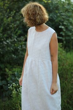 Linen dress Striped Cotton Dress For Garden Party, Striped Linen Dress For The Beach, Striped Linen Beach Dress, Everyday Summer Linen Dresses, Striped Linen Summer Dress, Summer Striped Linen Dress, Casual Striped Linen Dress, White Vertical Stripes Dress For Daywear, Linen Summer Dress