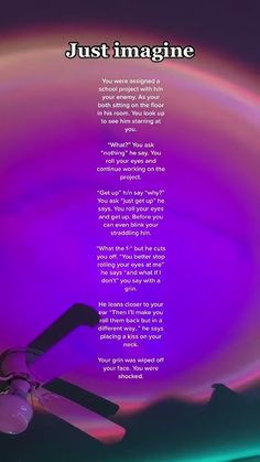 a ceiling fan with the words just imagine on it in front of a purple background