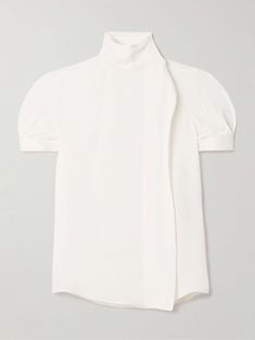 Shop VALENTINO GARAVANI Tie-neck silk-georgette blouse, Explore the latest VALENTINO GARAVANI women's collection today on NET A PORTER Knot Shirt, Summer Style Guide, Flat Dress Shoes, Georgette Blouse, Dress Flats, Hem Blouse, Ivory Silk, Neck Ties, Midi Skirts