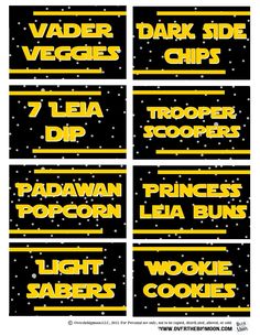 star wars party food labels with yellow and black stripes