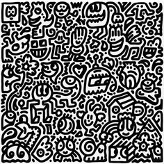 an abstract black and white pattern with many different symbols on it, as well as the word