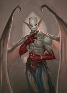 a drawing of a demon with blood on his chest