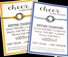 two cards with the words cheer and a ring on them are attached to each other