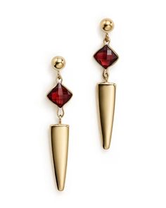 Garnet Dagger Drop Earrings in 14K Yellow Gold - 100% Exclusive Red 14k Gold Pierced Earrings, Red 14k Gold Dangle Earrings, 14k Gold Red Earrings For Pierced Ears, Red Polished Earrings For Gift, Evening Ruby Dangle Jewelry, Red 14k Gold Earrings, Red 14k Gold Earrings Fine Jewelry, Formal 14k Gold Faceted Earrings, Luxury Red 14k Gold Earrings