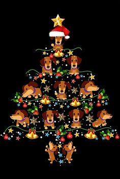 a christmas tree with many dogs on it