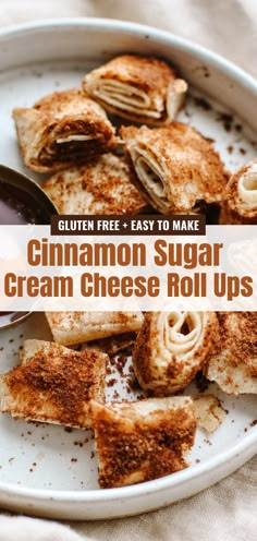 cinnamon sugar cream cheese roll ups on a plate