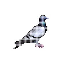 a pixellated bird sitting on top of a white surface